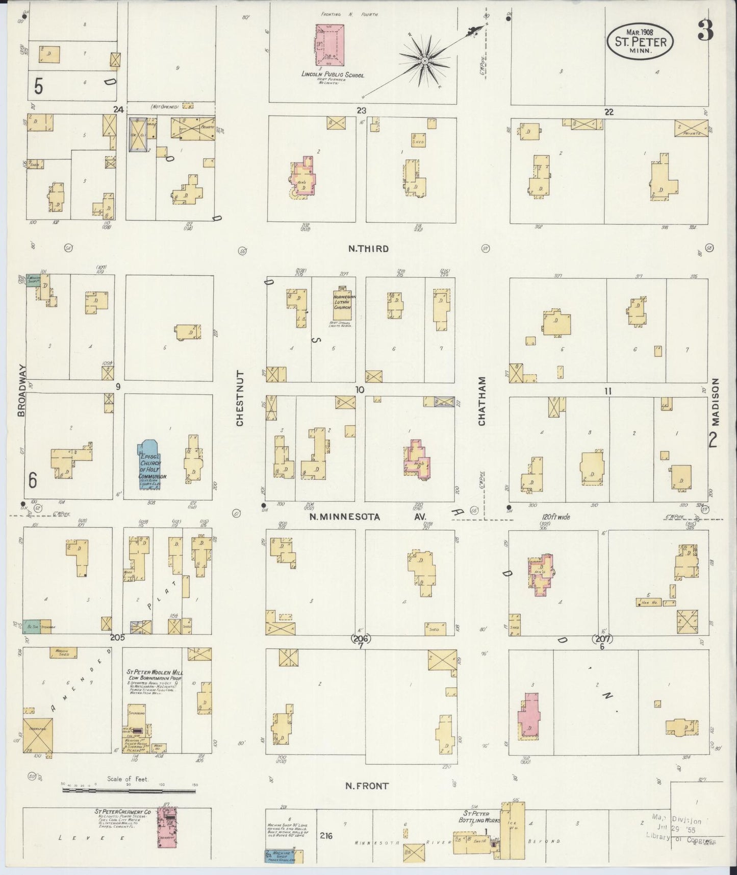 Sanborn Fire Insurance Map from Saint Peter, Nicollet County, Minnesota (1908), Sheet #0003 - Complete Map Set gallery image, historic Sanborn map, vintage wall art, Minnesota Minnesota