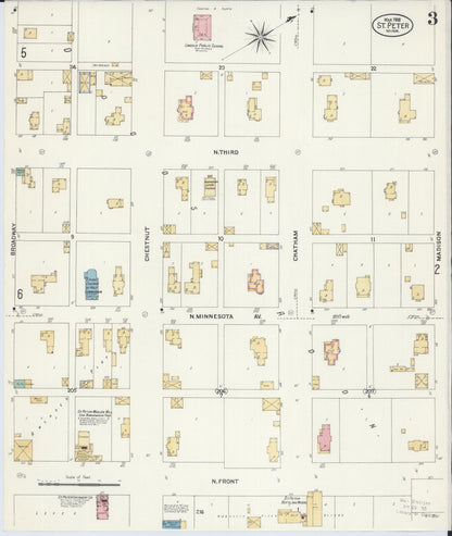 Sanborn Fire Insurance Map from Saint Peter, Nicollet County, Minnesota (1908), Sheet #0003 - Complete Map Set gallery image, historic Sanborn map, vintage wall art, Minnesota Minnesota