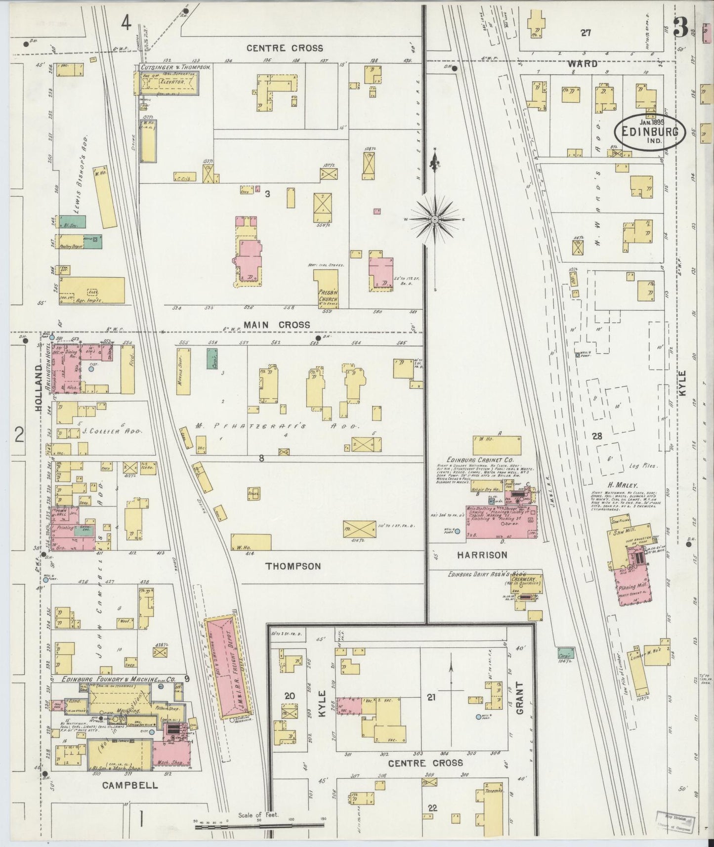 Sanborn Fire Insurance Map from Edinburg, Johnson And Bartholomew Counties, Indiana (1899), Sheet #0003 - Historic Sanborn Fire Insurance Map Print, vintage old map wall art, antique decor, genealogy gift, Indiana Indiana map