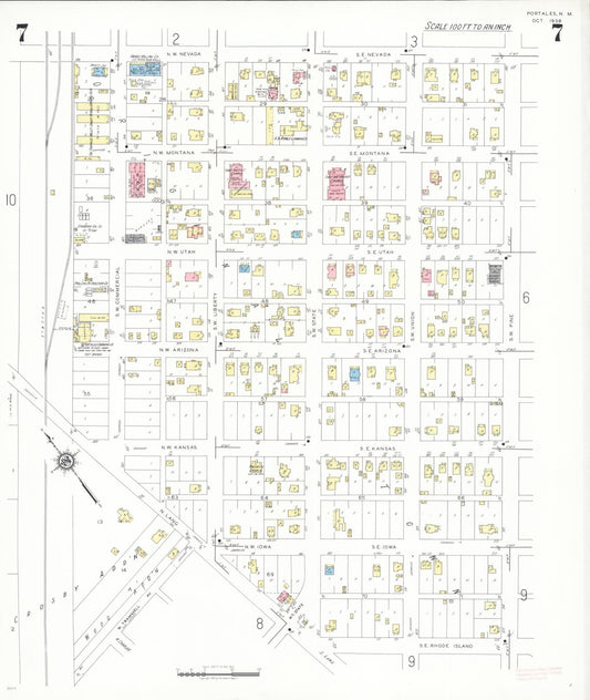 Sanborn Fire Insurance Map from Portales, Roosevelt County, New Mexico (1938), Sheet #0007 - Historic Sanborn Fire Insurance Map Print, vintage old map wall art, antique decor, genealogy gift, New Mexico New Mexico map