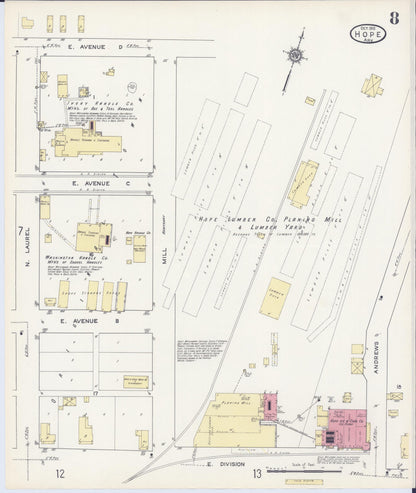 Sanborn Fire Insurance Map from Hope, Hempstead County, Arkansas (1913), Sheet #0008 - Complete Map Set gallery image, historic Sanborn map, vintage wall art, Arkansas Arkansas