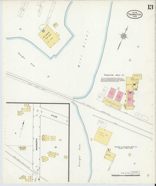 Sanborn Fire Insurance Map from Thomaston, Knox County, Maine (1911), Sheet #0013 - Historic Sanborn Fire Insurance Map Print, vintage old map wall art, antique decor, genealogy gift, Maine Maine map