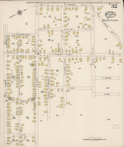 Sanborn Fire Insurance Map from Wilson, Wilson County, North Carolina (1922), Sheet #0032 - Historic Sanborn Fire Insurance Map Print, vintage old map wall art, antique decor, genealogy gift, North Carolina North Carolina map