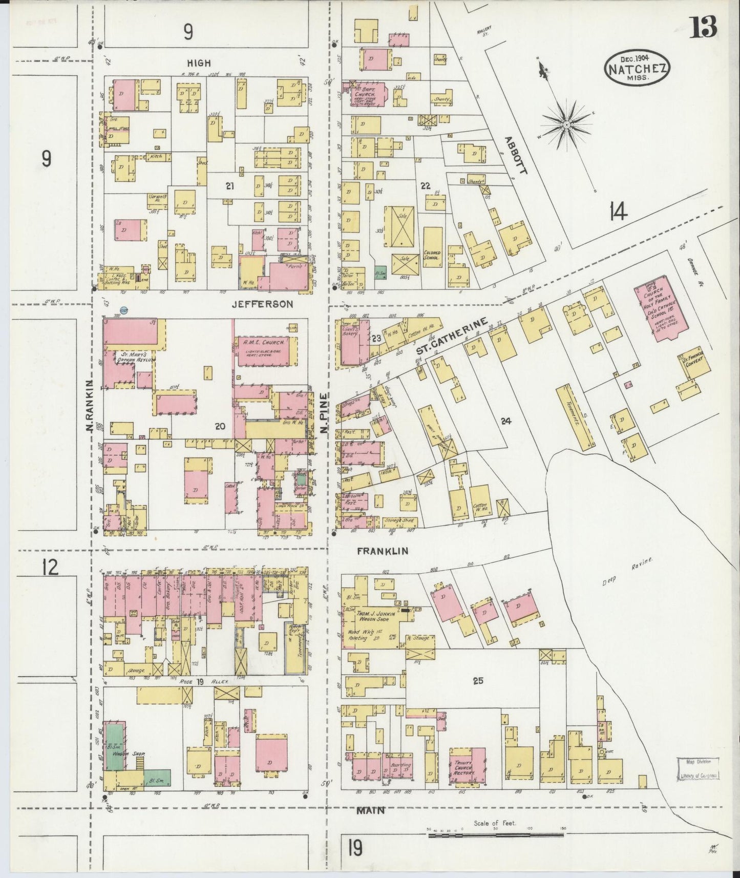 Sanborn Fire Insurance Map from Natchez, Adams County, Mississippi (1904), Sheet #0013 - Complete Map Set gallery image, historic Sanborn map, vintage wall art, Mississippi Mississippi