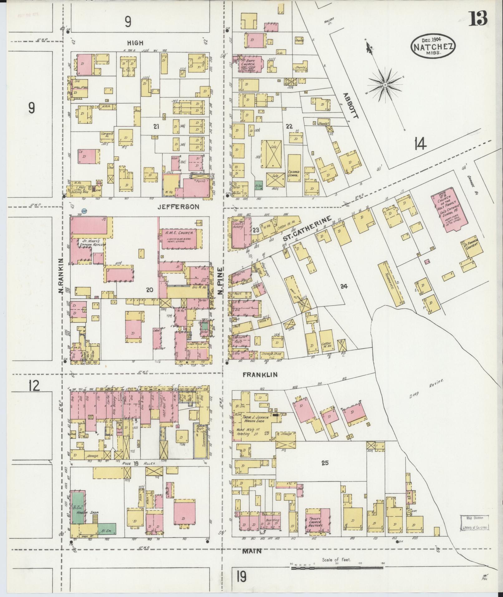 Sanborn Fire Insurance Map from Natchez, Adams County, Mississippi (1904), Sheet #0013 - Complete Map Set gallery image, historic Sanborn map, vintage wall art, Mississippi Mississippi