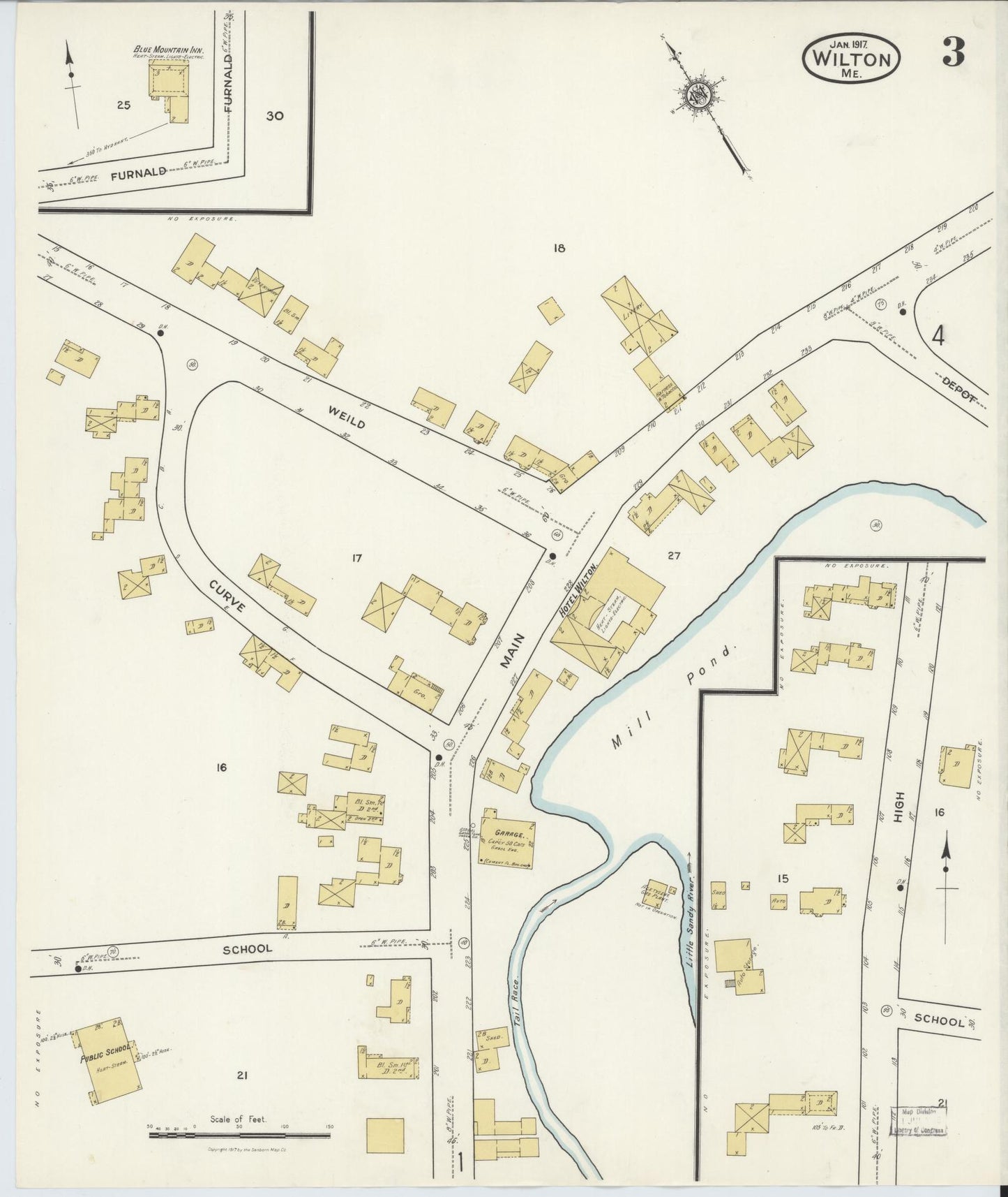 Sanborn Fire Insurance Map from Wilton, Franklin County, Maine (1917), Sheet #0003 - Complete Map Set gallery image, historic Sanborn map, vintage wall art, Maine Maine