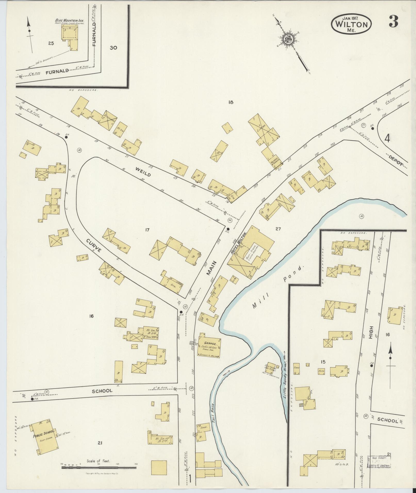 Sanborn Fire Insurance Map from Wilton, Franklin County, Maine (1917), Sheet #0003 - Complete Map Set gallery image, historic Sanborn map, vintage wall art, Maine Maine