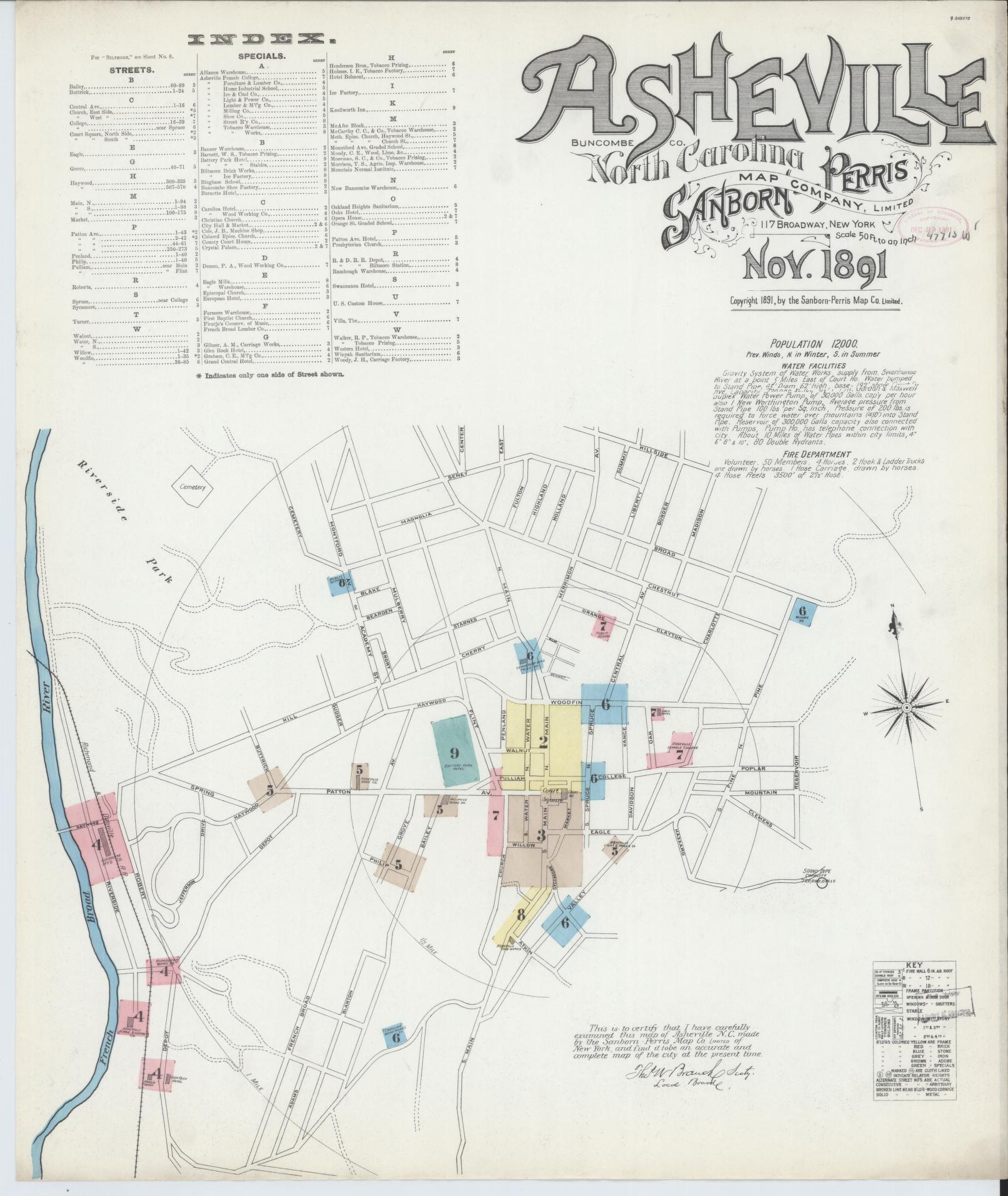 Sanborn Fire Insurance Map from Asheville, Buncombe County, North Carolina (1891), Sheet #0001 - Complete Map Set gallery image, historic Sanborn map, vintage wall art, North Carolina North Carolina