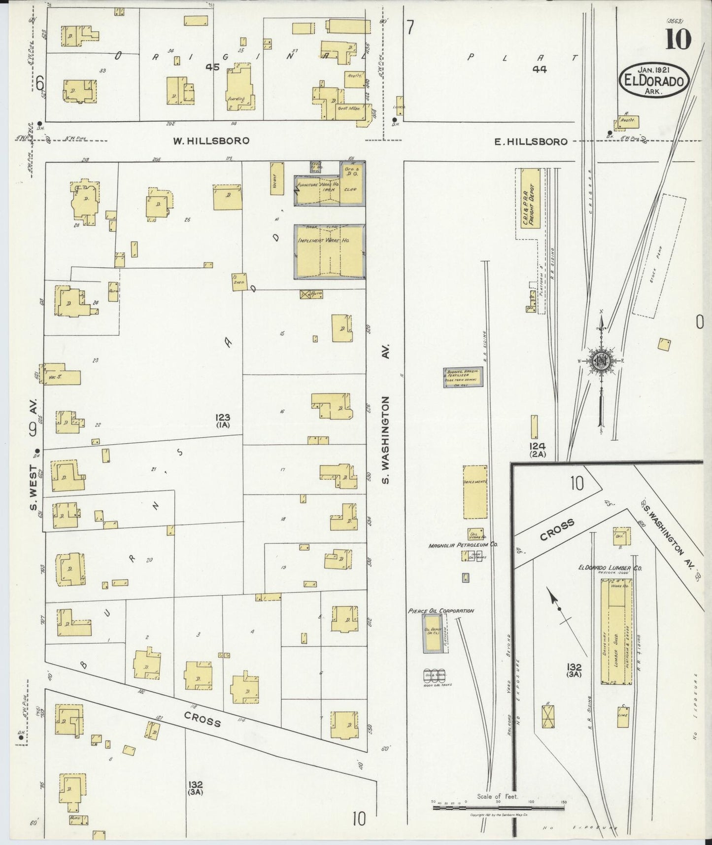 Sanborn Fire Insurance Map from El Dorado, Union County, Arkansas (1921), Sheet #0010 - Complete Map Set gallery image, historic Sanborn map, vintage wall art, Arkansas Arkansas