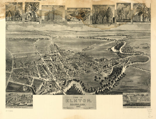 View of Elkton, Maryland 1907. (1907) – Historic Bird’s-Eye View Panorama Print