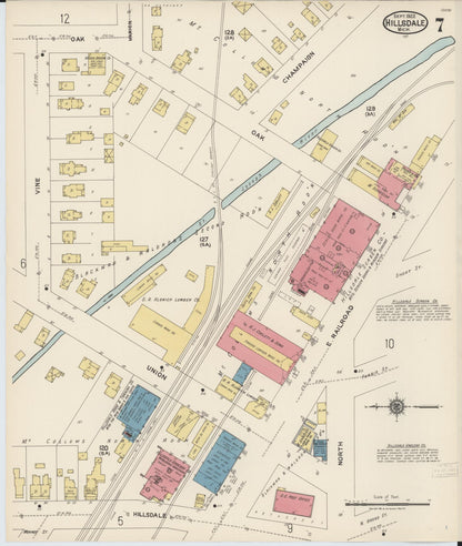 Sanborn Fire Insurance Map from Hillsdale, Hillsdale County, Michigan (1922), Sheet #0007 - Complete Map Set gallery image, historic Sanborn map, vintage wall art, Michigan Michigan