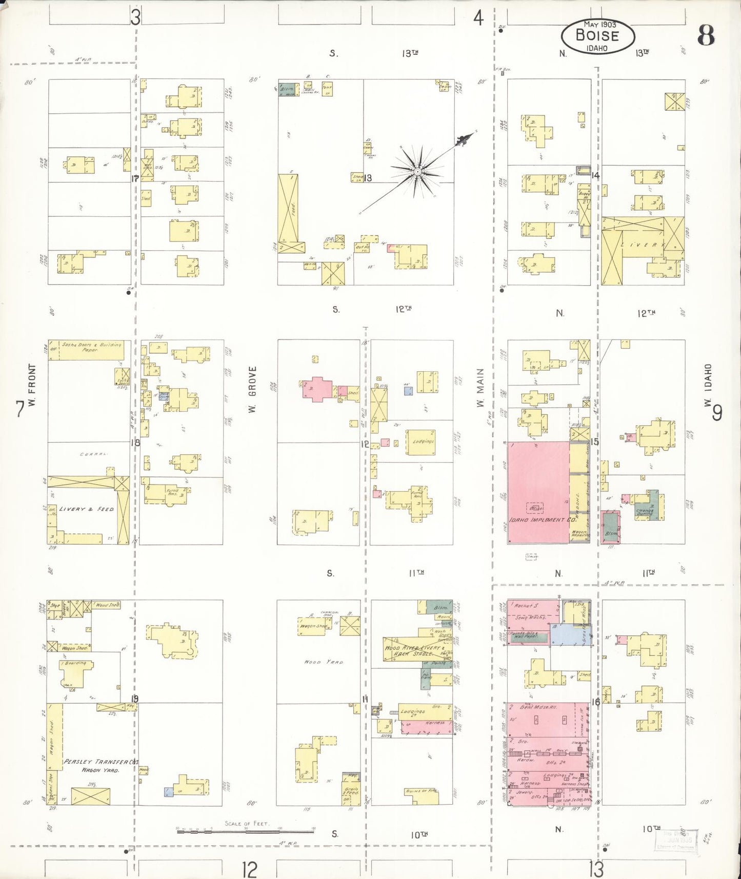 Sanborn Fire Insurance Map from Boise, Ada County, Idaho (1903), Sheet #0008 - Historic Sanborn Fire Insurance Map Print, vintage old map wall art, antique decor, genealogy gift, Idaho Idaho map