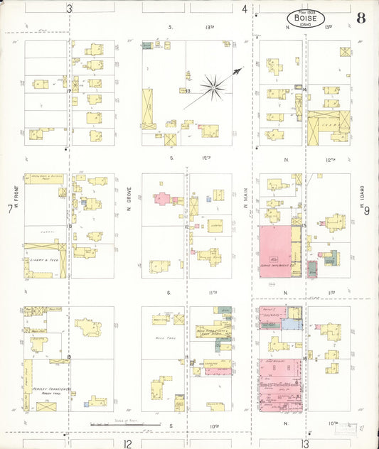 Sanborn Fire Insurance Map from Boise, Ada County, Idaho (1903), Sheet #0008 - Historic Sanborn Fire Insurance Map Print, vintage old map wall art, antique decor, genealogy gift, Idaho Idaho map