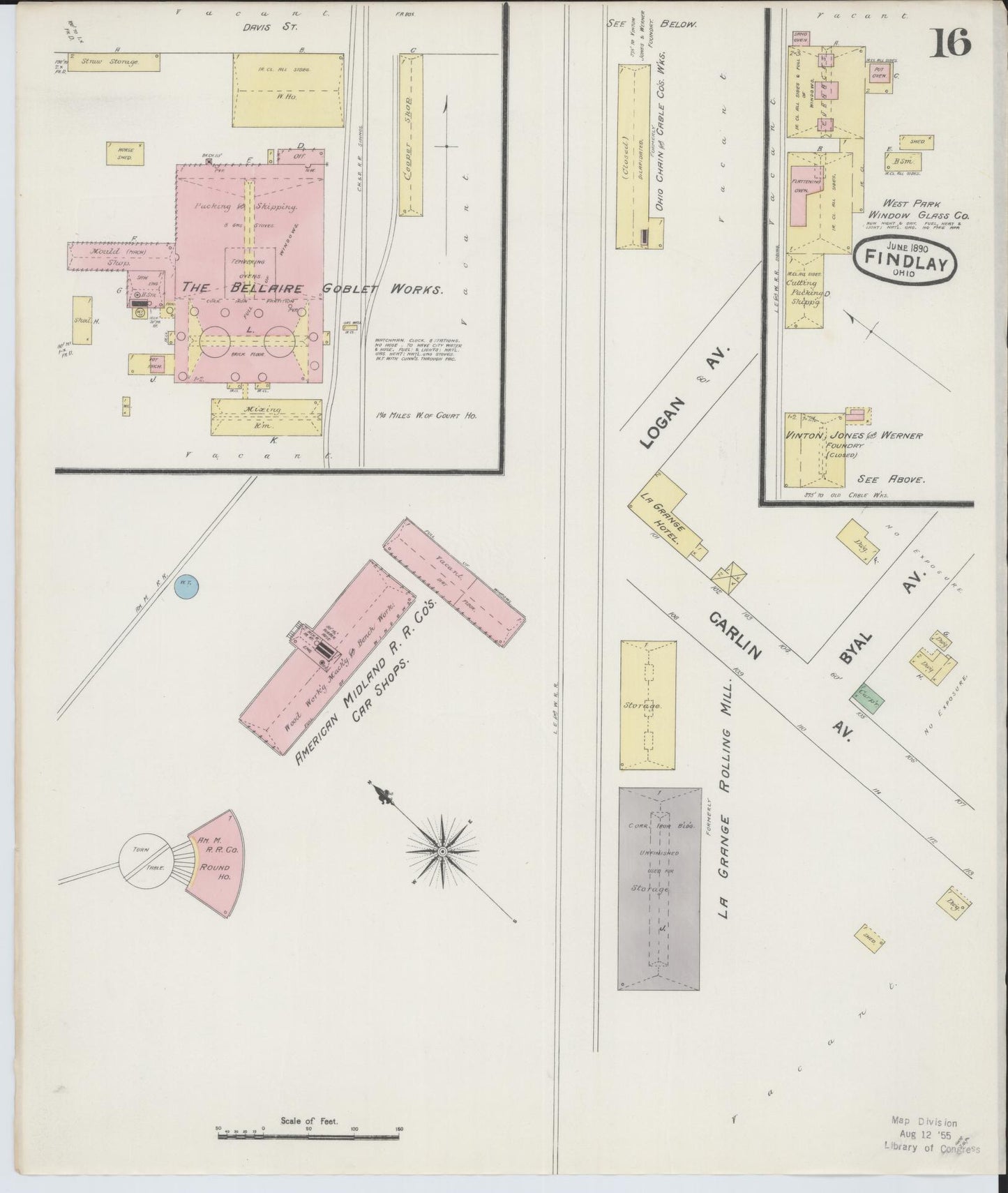 Sanborn Fire Insurance Map from Findlay, Hancock County, Ohio (1890), Sheet #0016 - Historic Sanborn Fire Insurance Map Print, vintage old map wall art, antique decor, genealogy gift, Ohio Ohio map