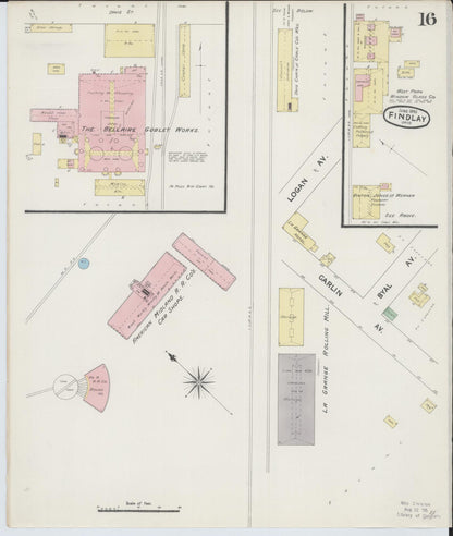 Sanborn Fire Insurance Map from Findlay, Hancock County, Ohio (1890), Sheet #0016 - Historic Sanborn Fire Insurance Map Print, vintage old map wall art, antique decor, genealogy gift, Ohio Ohio map