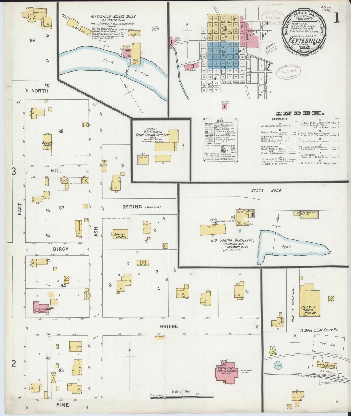 Sanborn Fire Insurance Map from Keytesville, Chariton County, Missouri (1899), Sheet #0001 - Historic Sanborn Fire Insurance Map Print, vintage old map wall art, antique decor, genealogy gift, Missouri Missouri map