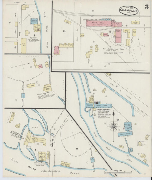 Sanborn Fire Insurance Map from Champlain, Clinton County, New York (1891), Sheet #0003 - Historic Sanborn Fire Insurance Map Print, vintage old map wall art, antique decor, genealogy gift, New York New York map