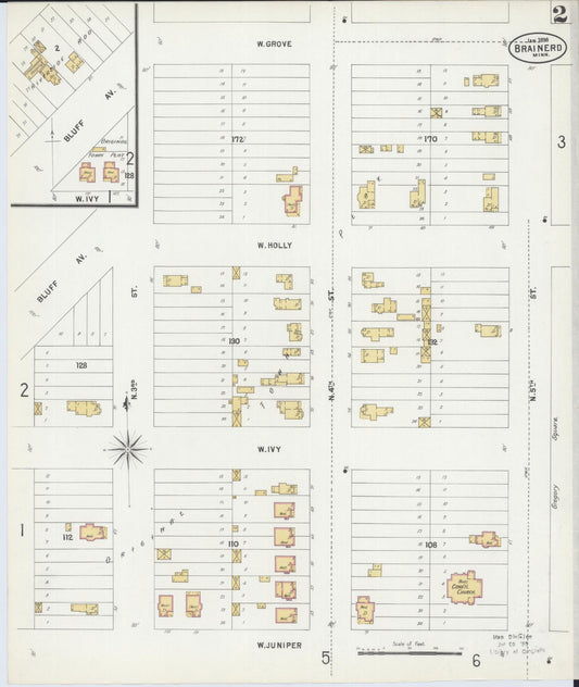Sanborn Fire Insurance Map from Brainerd, Crow Wing County, Minnesota (1898), Sheet #0002 - Historic Sanborn Fire Insurance Map Print, vintage old map wall art, antique decor, genealogy gift, Minnesota Minnesota map