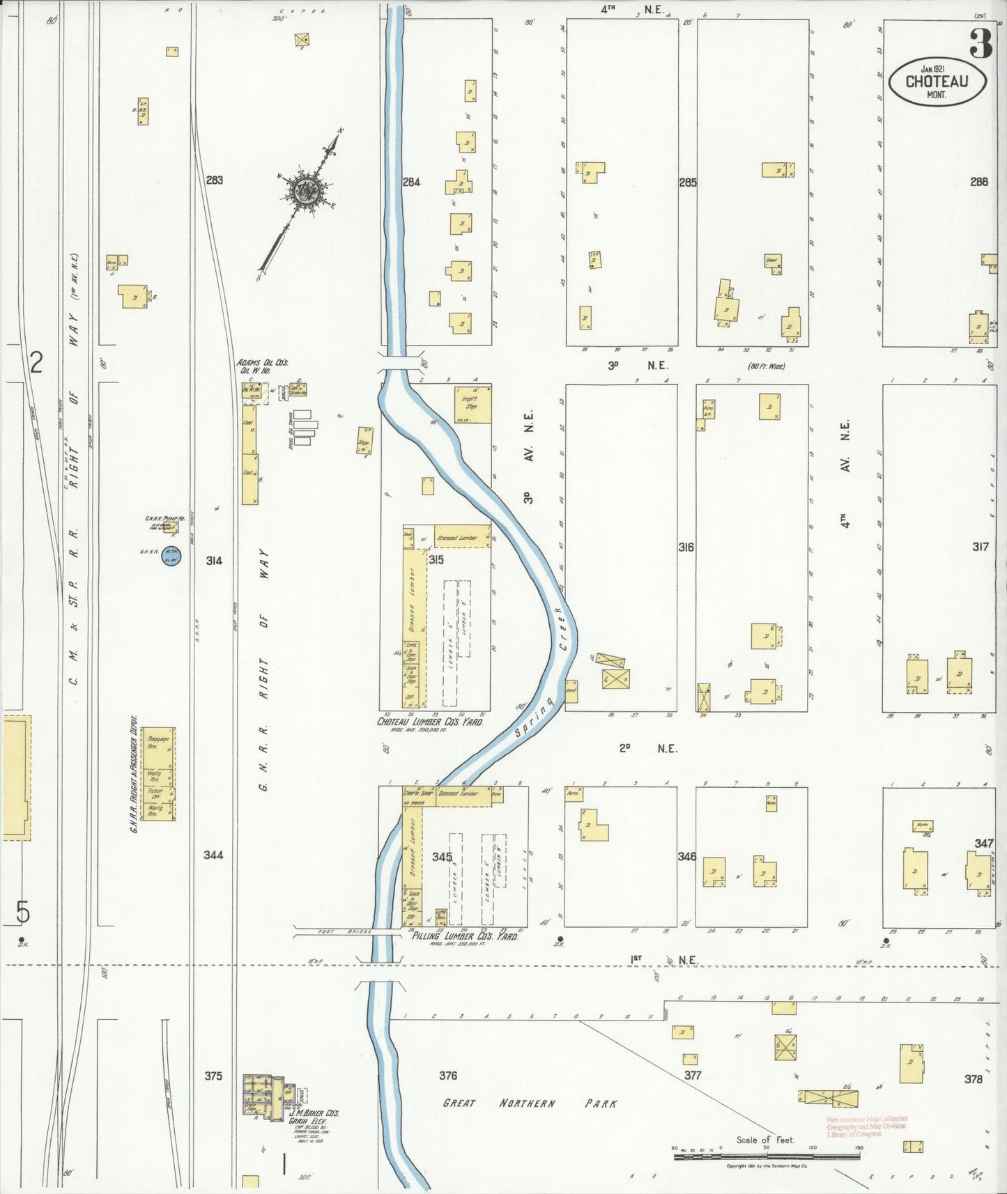 Sanborn Fire Insurance Map from Choteau, Teton County, Montana (1921), Sheet #0003 - Historic Sanborn Fire Insurance Map Print, vintage old map wall art, antique decor, genealogy gift, Montana Montana map