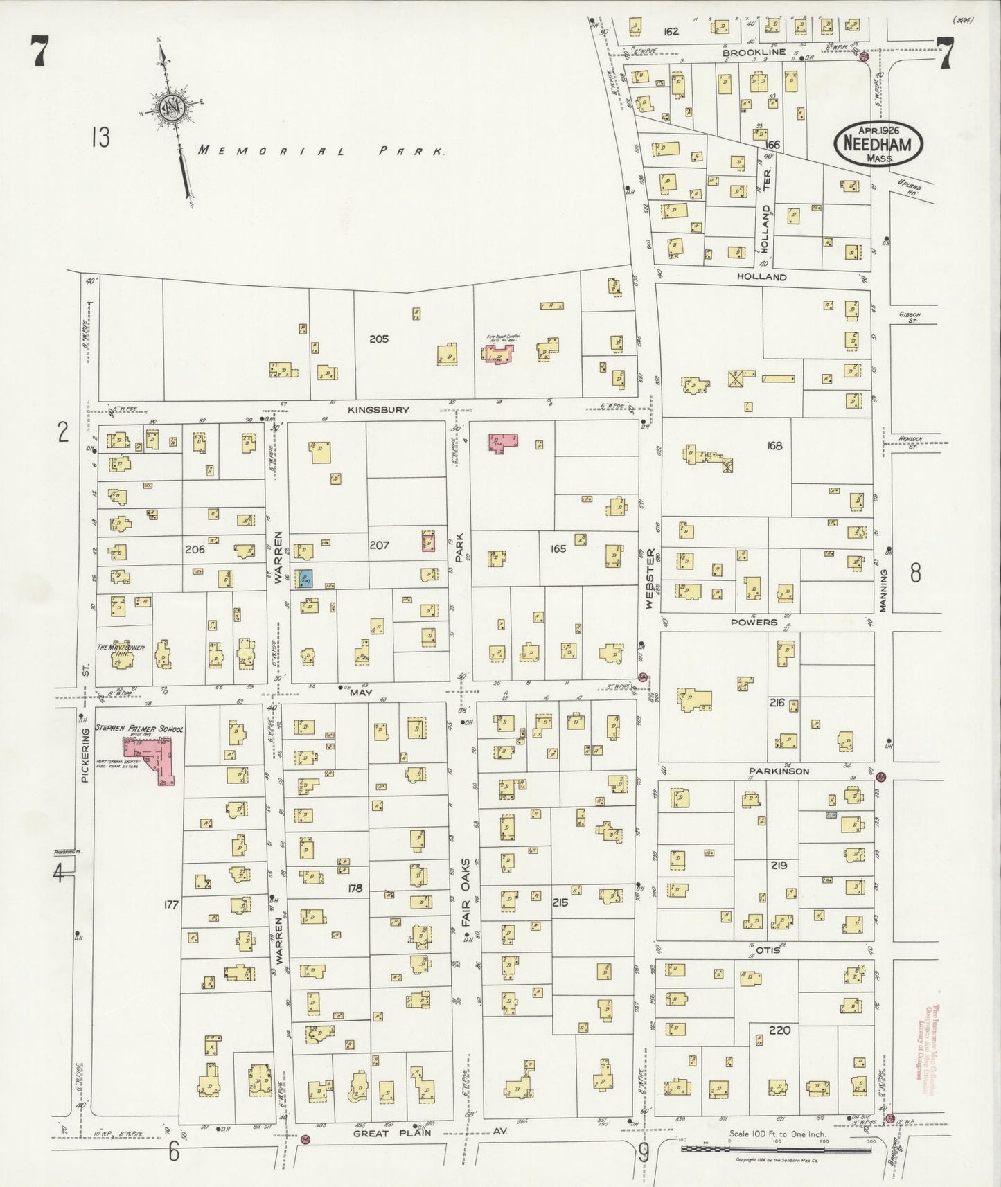 Sanborn Fire Insurance Map from Needham, Norfolk County, Massachusetts (1926), Sheet #0007 - Complete Map Set gallery image, historic Sanborn map, vintage wall art, Massachusetts Massachusetts