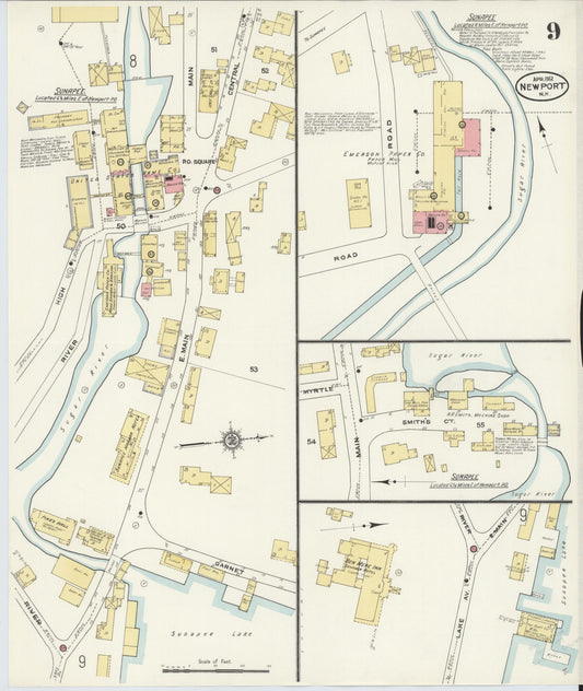 Sanborn Fire Insurance Map from Newport, Sullivan County, New Hampshire (1912), Sheet #0009 - Historic Sanborn Fire Insurance Map Print, vintage old map wall art, antique decor, genealogy gift, New Hampshire New Hampshire map