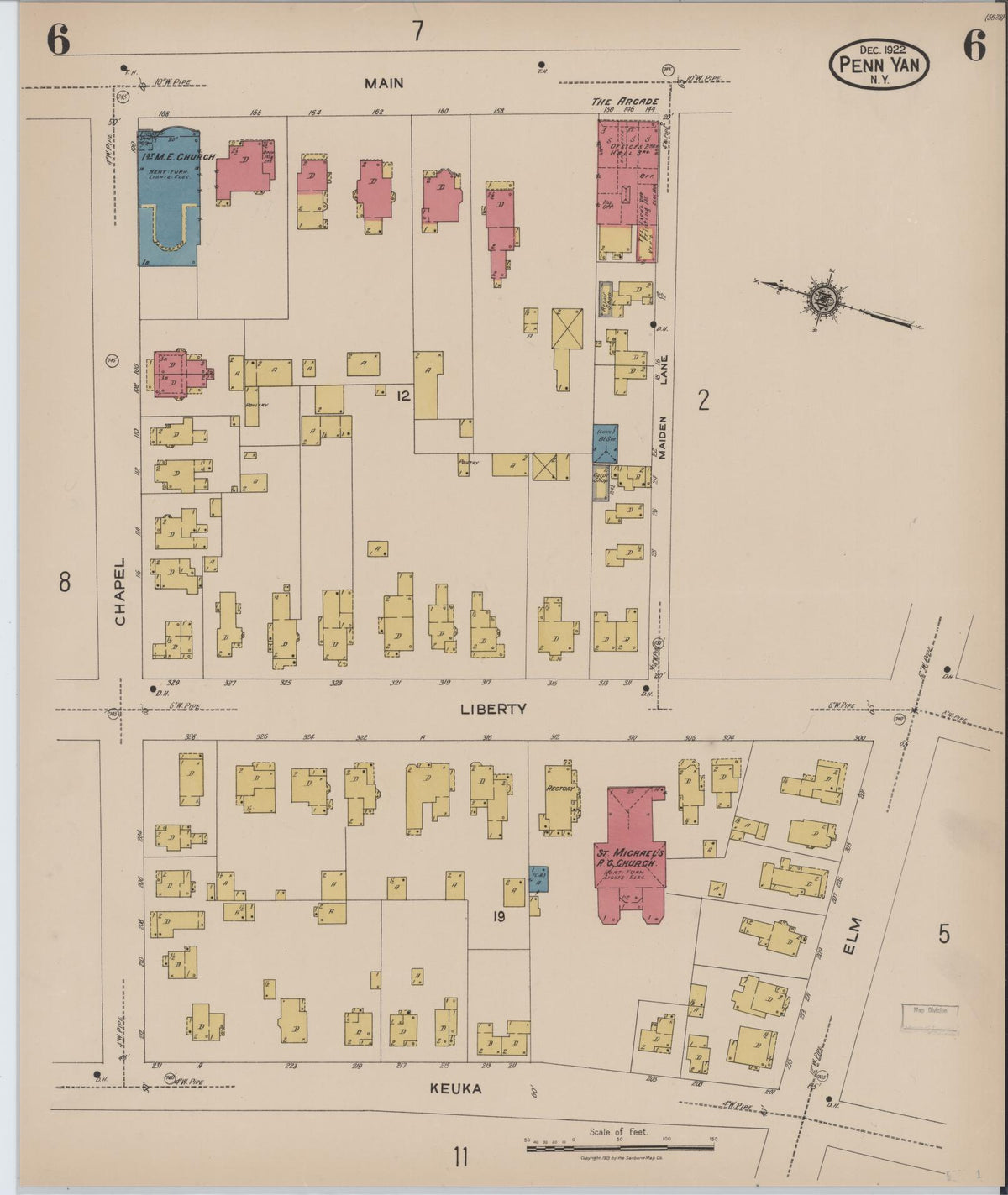 Sanborn Fire Insurance Map from Penn Yan, Yates County, New York (1922), Sheet #0006 - Complete Map Set gallery image, historic Sanborn map, vintage wall art, New York New York