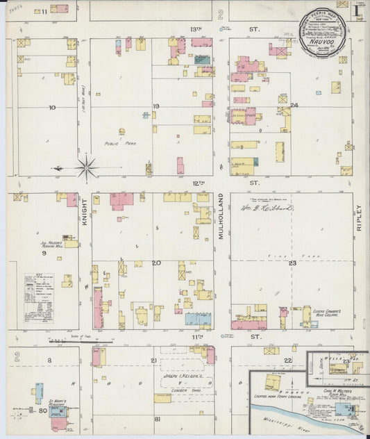 Sanborn Fire Insurance Map from Nauvoo, Hancock County, Illinois (1893), Sheet #0001 - Complete Map Set gallery image, historic Sanborn map, vintage wall art, Illinois Illinois