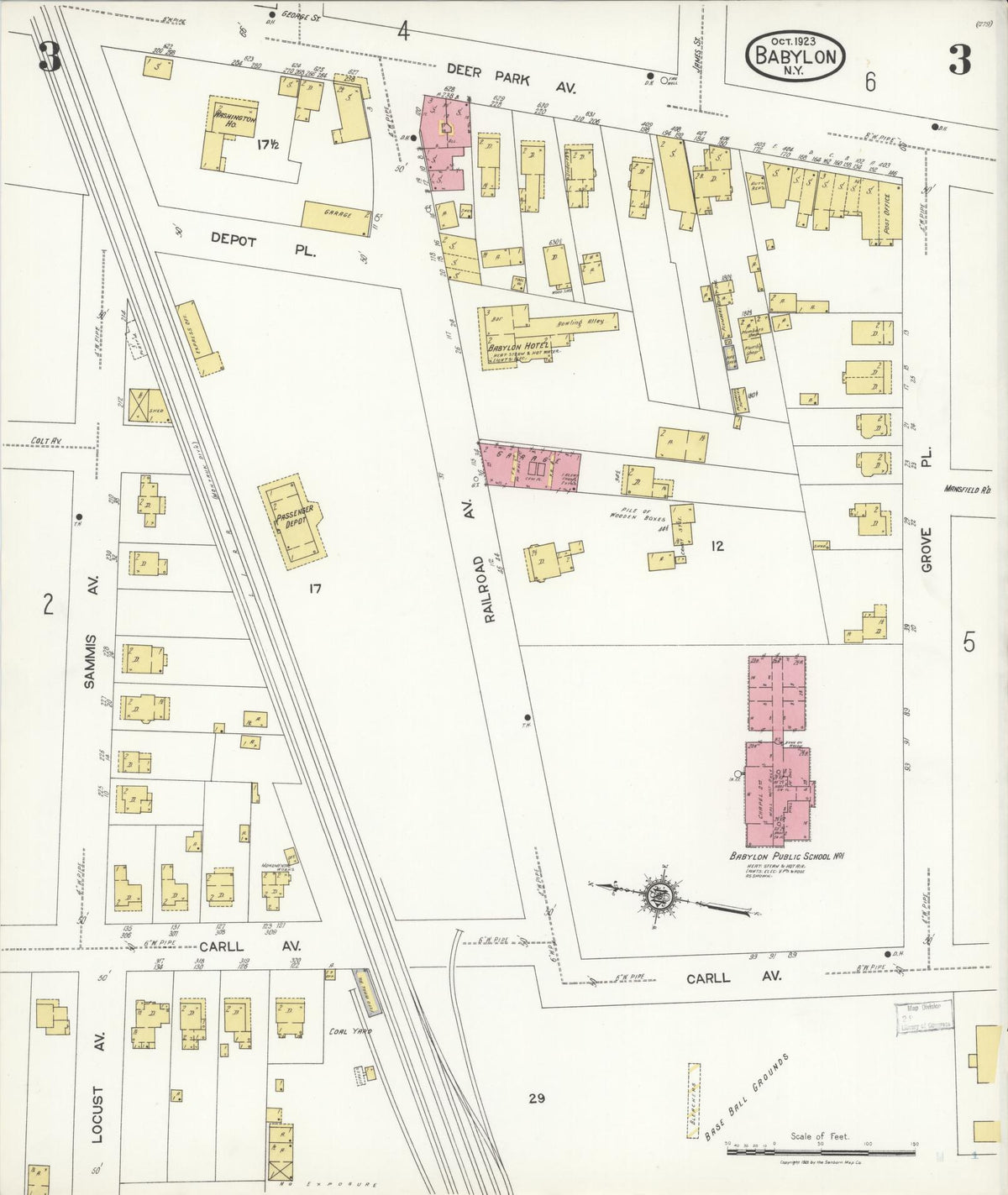 Sanborn Fire Insurance Map from Babylon, Suffolk County, New York (1923), Sheet #0003 - Historic Sanborn Fire Insurance Map Print, vintage old map wall art, antique decor, genealogy gift, New York New York map