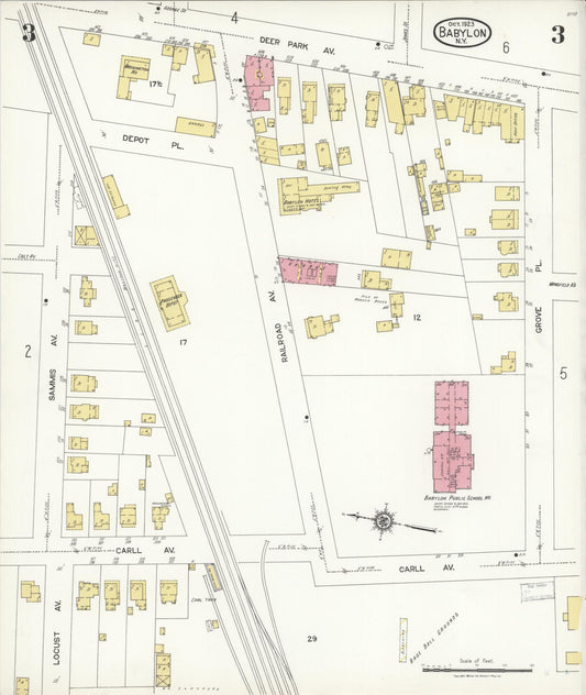 Sanborn Fire Insurance Map from Babylon, Suffolk County, New York (1923), Sheet #0003 - Historic Sanborn Fire Insurance Map Print, vintage old map wall art, antique decor, genealogy gift, New York New York map