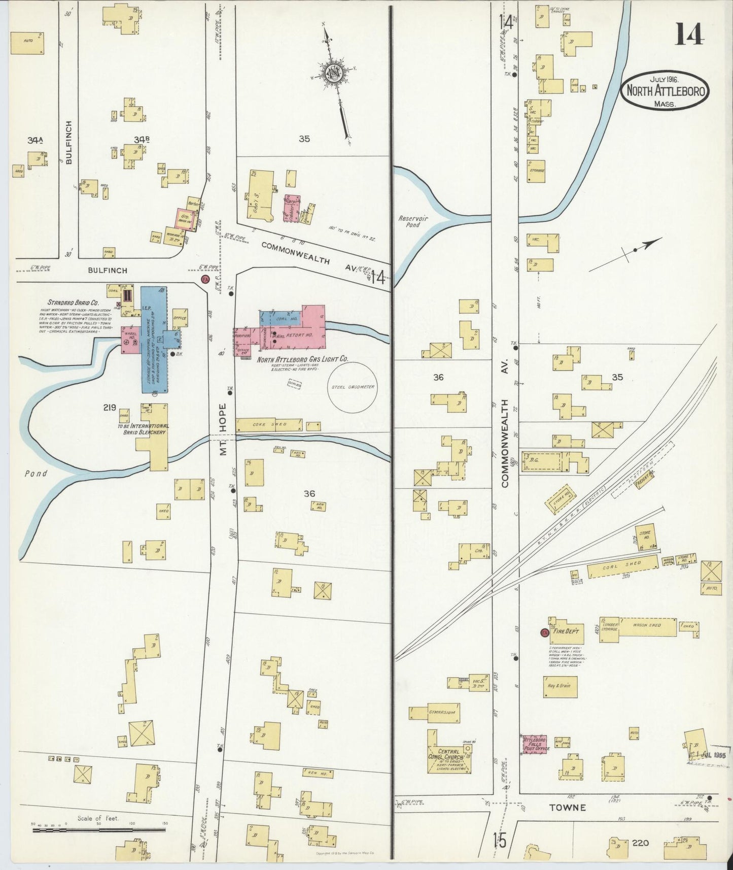 Sanborn Fire Insurance Map from North Attleborough, Bristol County, Massachusetts (1916), Sheet #0014 - Complete Map Set gallery image, historic Sanborn map, vintage wall art, Massachusetts Massachusetts