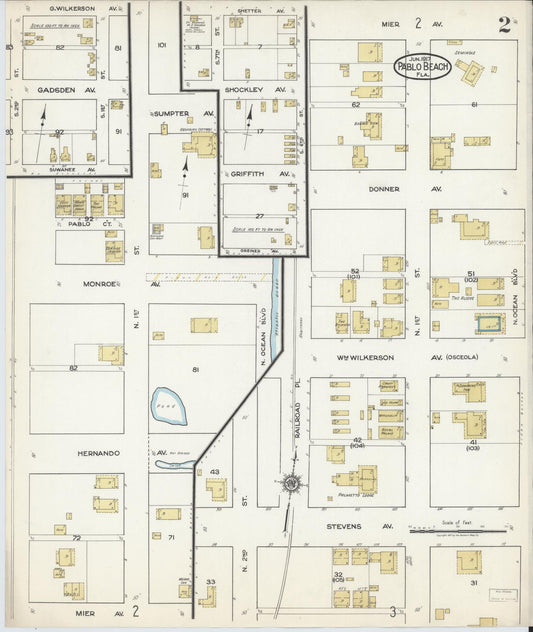 Sanborn Fire Insurance Map from Pablo Beach, Duval County, Florida (1917), Sheet #0002 - Historic Sanborn Fire Insurance Map Print, vintage old map wall art, antique decor, genealogy gift, Florida Florida map