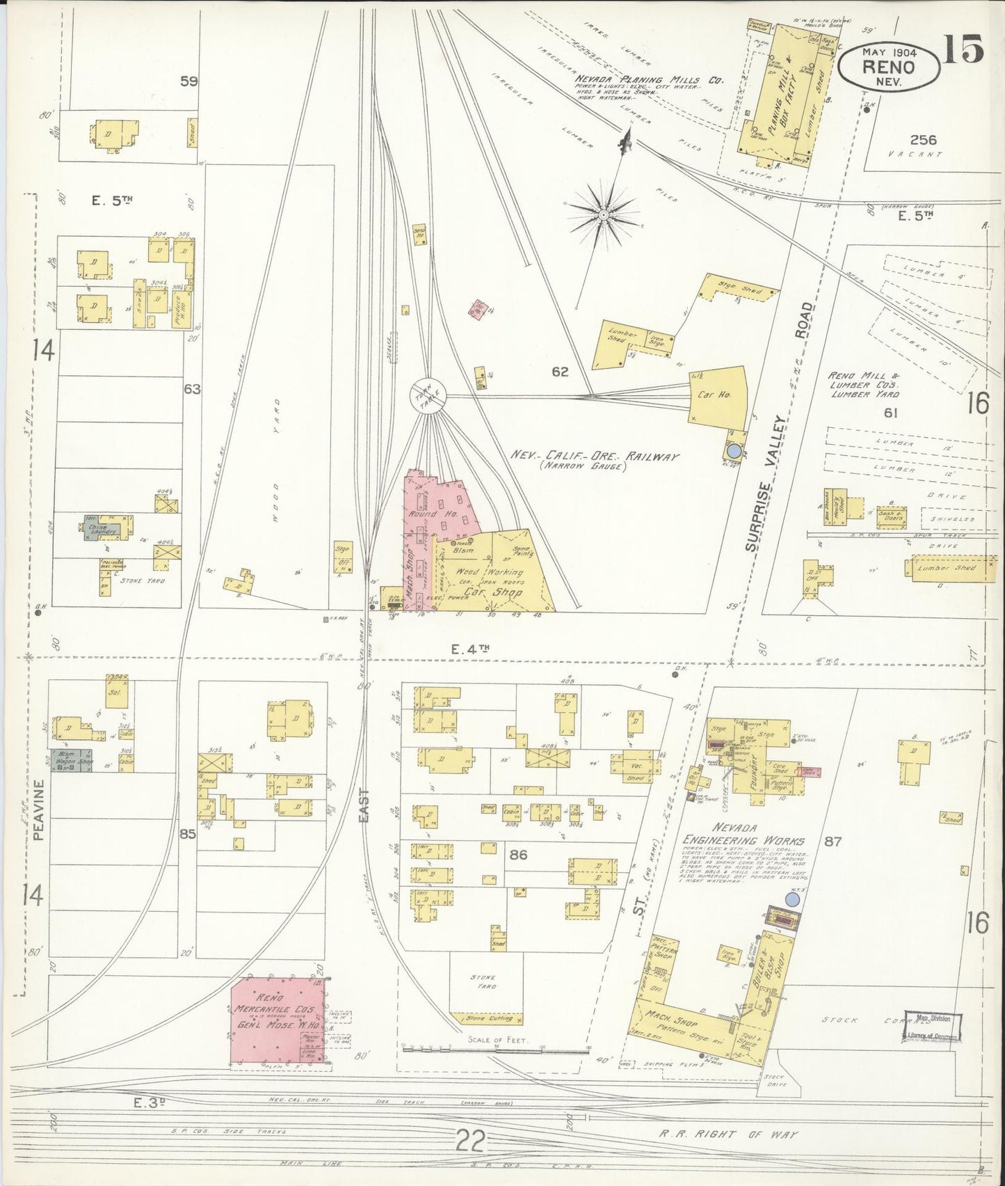 Sanborn Fire Insurance Map from Reno, Washoe County, Nevada (1904), Sheet #0015 - Complete Map Set gallery image, historic Sanborn map, vintage wall art, Nevada Nevada