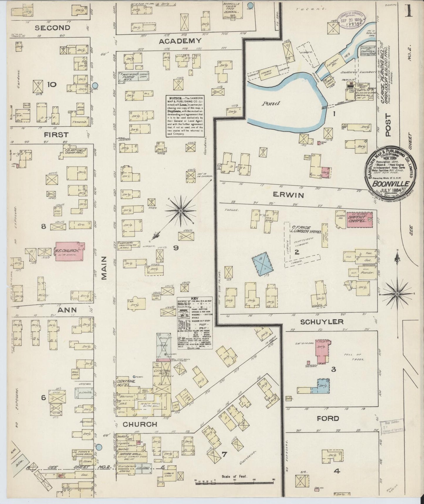 Sanborn Fire Insurance Map from Boonville, Oneida County, New York (1884), Sheet #0001 - Historic Sanborn Fire Insurance Map Print, vintage old map wall art, antique decor, genealogy gift, New York New York map