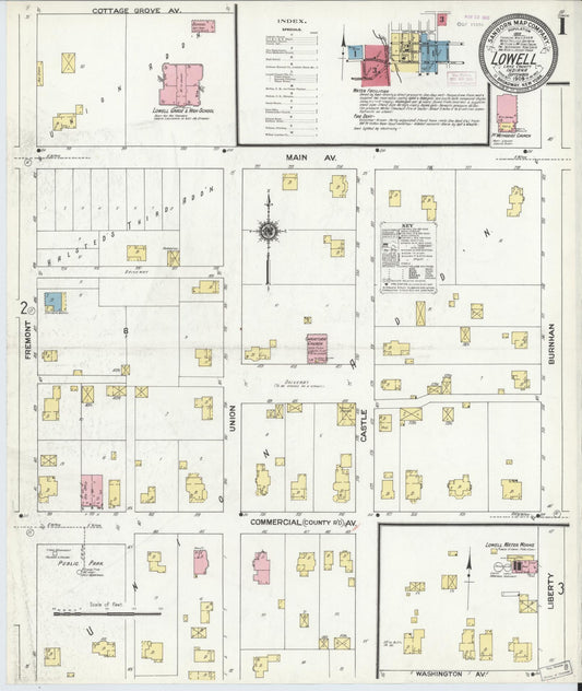 Sanborn Fire Insurance Map from Lowell, Lake County, Indiana (1909), Sheet #0001 - Historic Sanborn Fire Insurance Map Print, vintage old map wall art, antique decor, genealogy gift, Indiana Indiana map