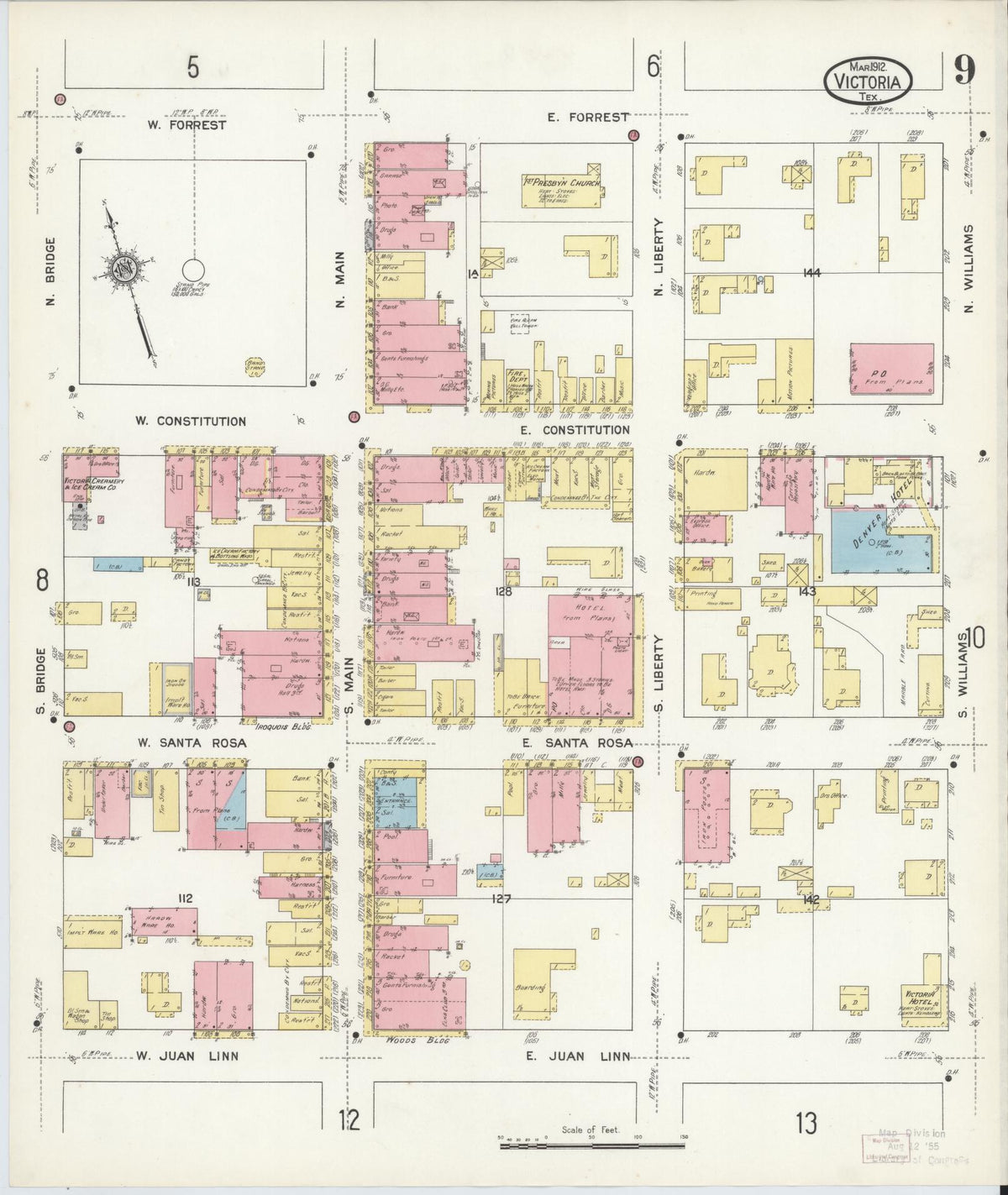 Sanborn Fire Insurance Map from Victoria, Victoria County, Texas (1912), Sheet #0009 - Complete Map Set gallery image, historic Sanborn map, vintage wall art, Texas Texas
