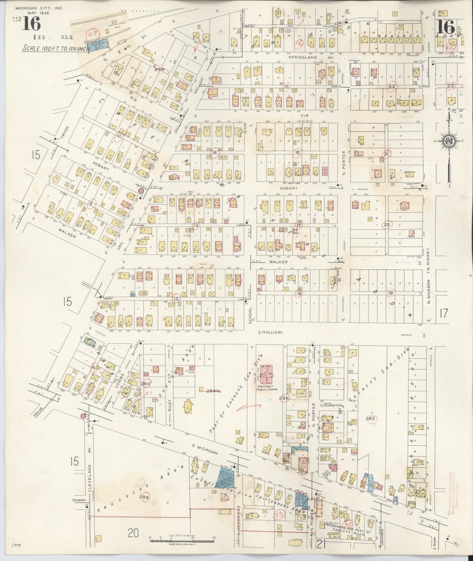 Sanborn Fire Insurance Map from Michigan City, La Porte County, Indiana (1948), Sheet #0016 - Complete Map Set gallery image, historic Sanborn map, vintage wall art, Indiana Indiana