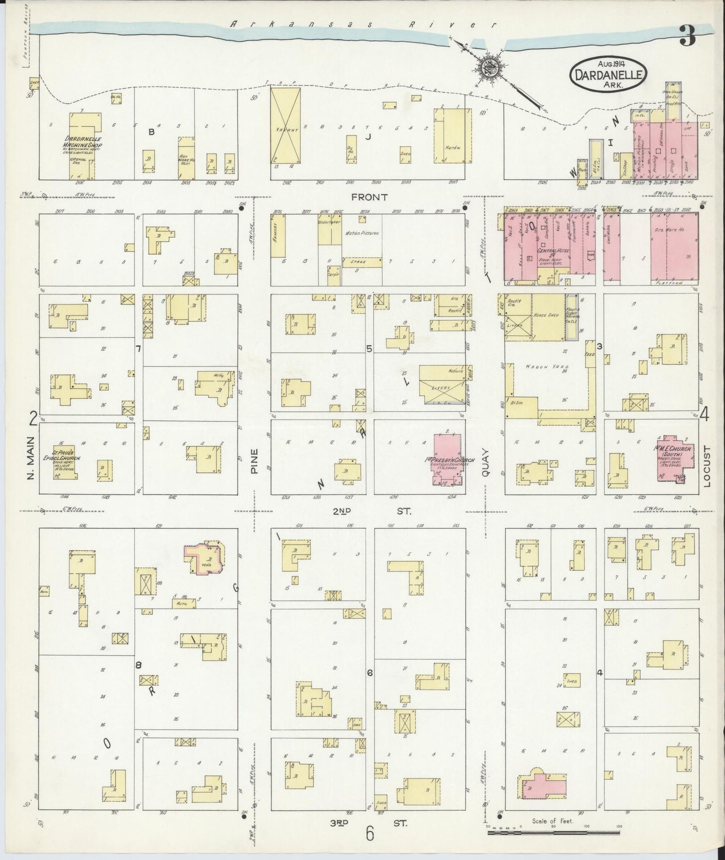 Sanborn Fire Insurance Map from Dardanelle, Yell County, Arkansas (1914), Sheet #0003 - Complete Map Set gallery image, historic Sanborn map, vintage wall art, Arkansas Arkansas