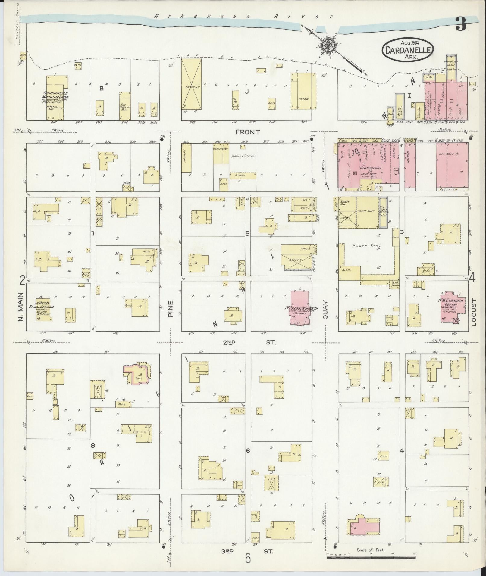 Sanborn Fire Insurance Map from Dardanelle, Yell County, Arkansas (1914), Sheet #0003 - Complete Map Set gallery image, historic Sanborn map, vintage wall art, Arkansas Arkansas