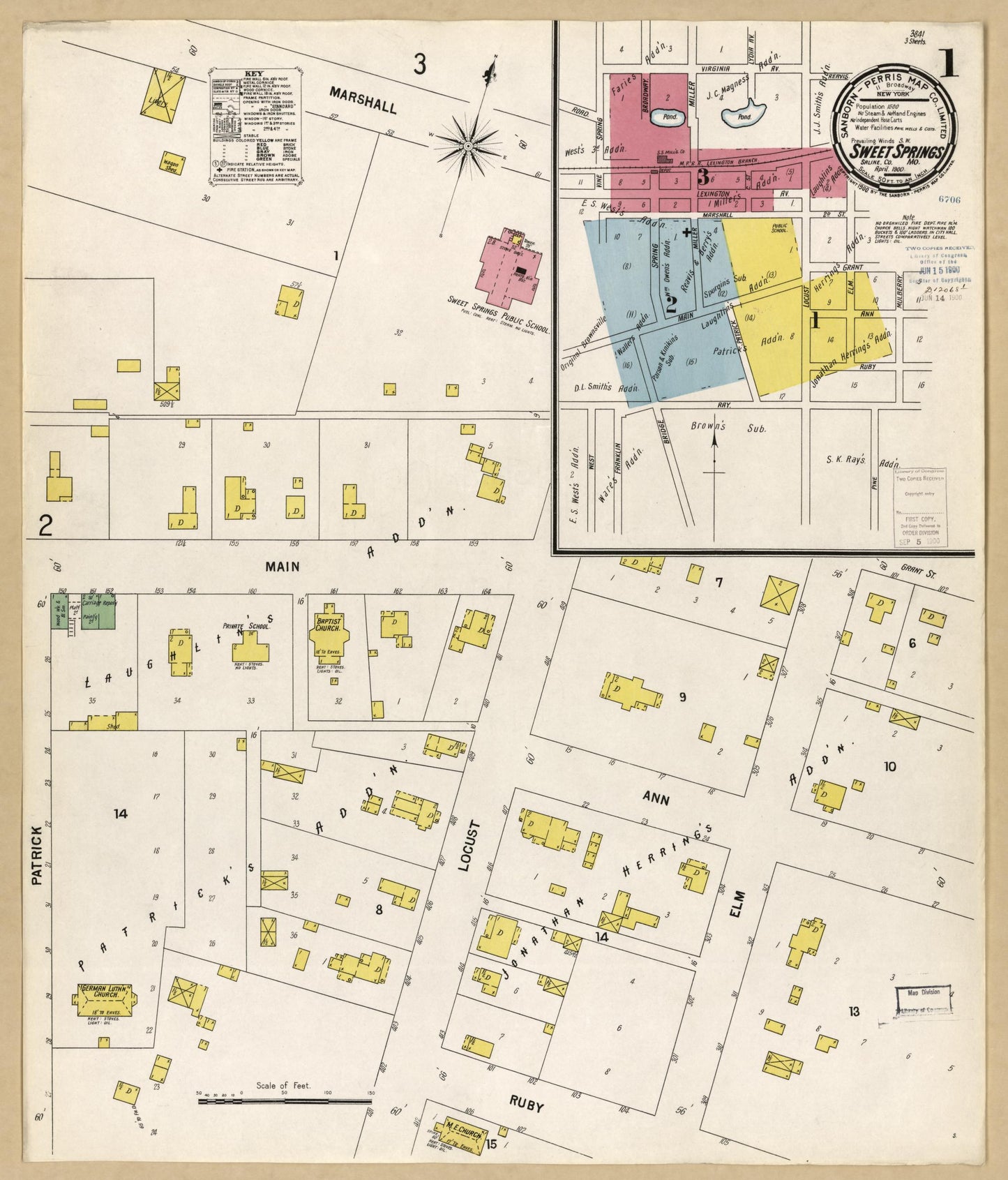 Sanborn Fire Insurance Map from Sweet Springs, Saline County, Missouri (1900), Sheet #0001 - Historic Sanborn Fire Insurance Map Print, vintage old map wall art, antique decor, genealogy gift, Missouri Missouri map