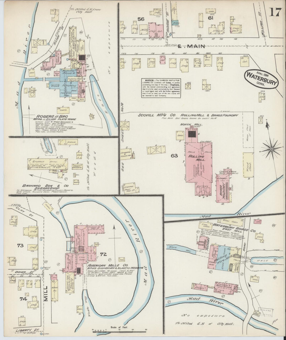 Sanborn Fire Insurance Map from Waterbury, New Haven County, Connecticut (1884), Sheet #0017 - Historic Sanborn Fire Insurance Map Print, vintage old map wall art, antique decor, genealogy gift, Connecticut Connecticut map