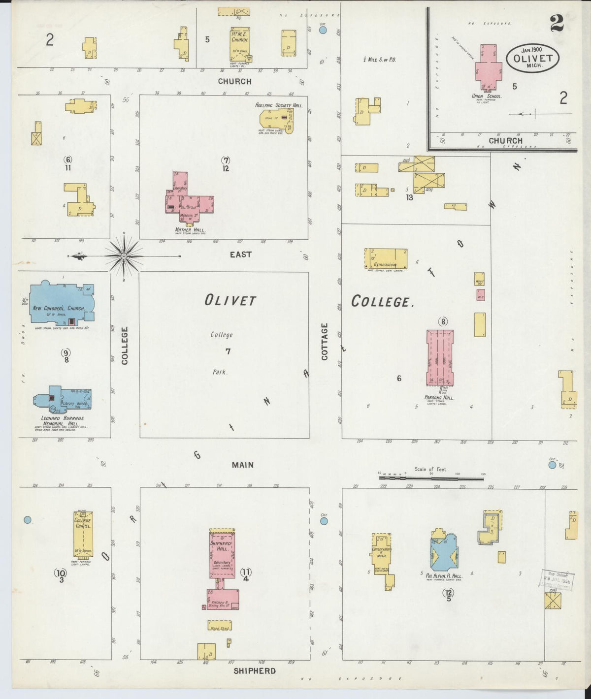 Sanborn Fire Insurance Map from Olivet, Eaton County, Michigan (1900), Sheet #0002 - Historic Sanborn Fire Insurance Map Print, vintage old map wall art, antique decor, genealogy gift, Michigan Michigan map