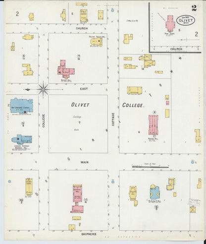 Sanborn Fire Insurance Map from Olivet, Eaton County, Michigan (1900), Sheet #0002 - Historic Sanborn Fire Insurance Map Print, vintage old map wall art, antique decor, genealogy gift, Michigan Michigan map