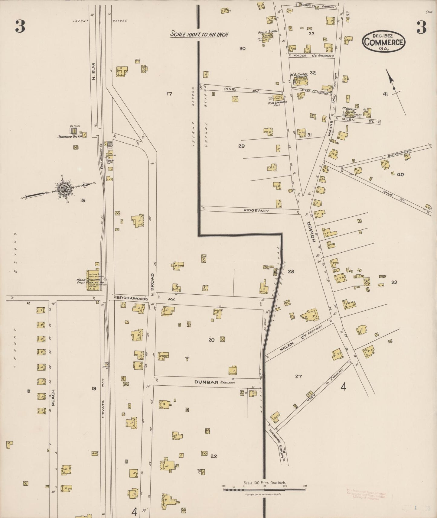 Sanborn Fire Insurance Map from Commerce, Jackson County, Georgia (1922), Sheet #0003 - Complete Map Set gallery image, historic Sanborn map, vintage wall art, Georgia Georgia
