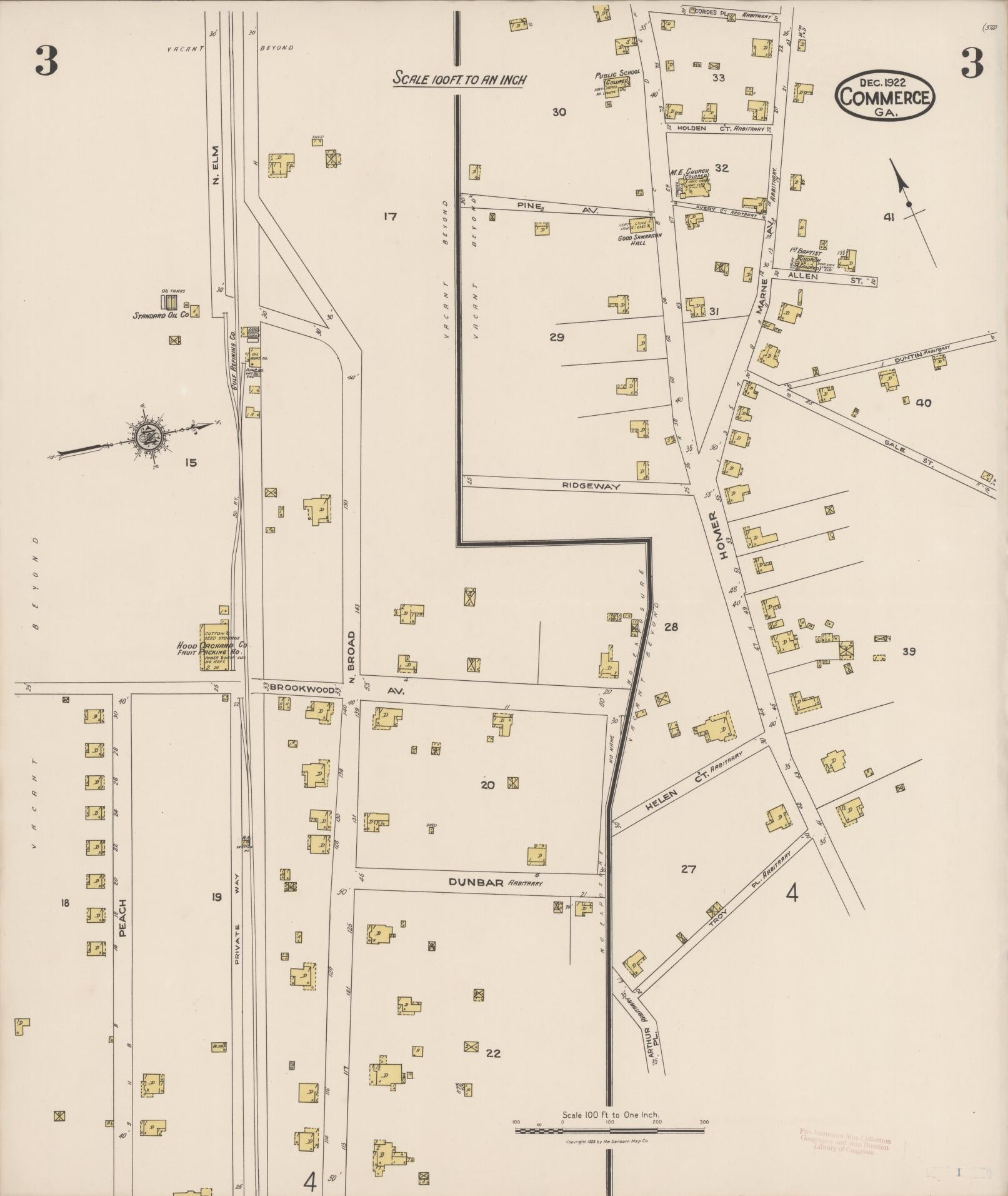 Sanborn Fire Insurance Map from Commerce, Jackson County, Georgia (1922), Sheet #0003 - Complete Map Set gallery image, historic Sanborn map, vintage wall art, Georgia Georgia