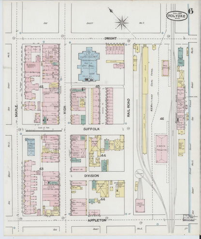 Sanborn Fire Insurance Map from Holyoke, Hampden County, Massachusetts (1889), Sheet #0006 - Complete Map Set gallery image, historic Sanborn map, vintage wall art, Massachusetts Massachusetts