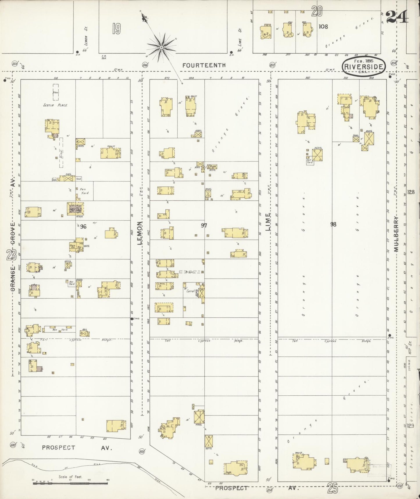 Sanborn Fire Insurance Map from Riverside, Riverside County, California (1895), Sheet #0024 - Complete Map Set gallery image, historic Sanborn map, vintage wall art, California California