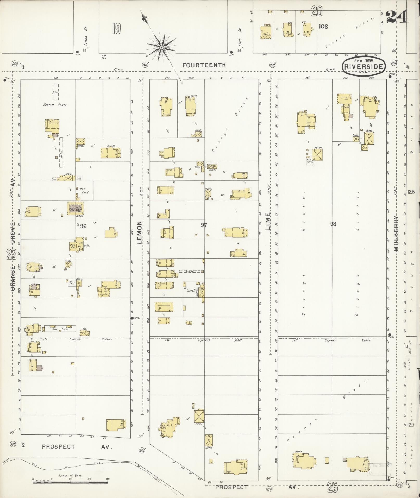 Sanborn Fire Insurance Map from Riverside, Riverside County, California (1895), Sheet #0024 - Complete Map Set gallery image, historic Sanborn map, vintage wall art, California California