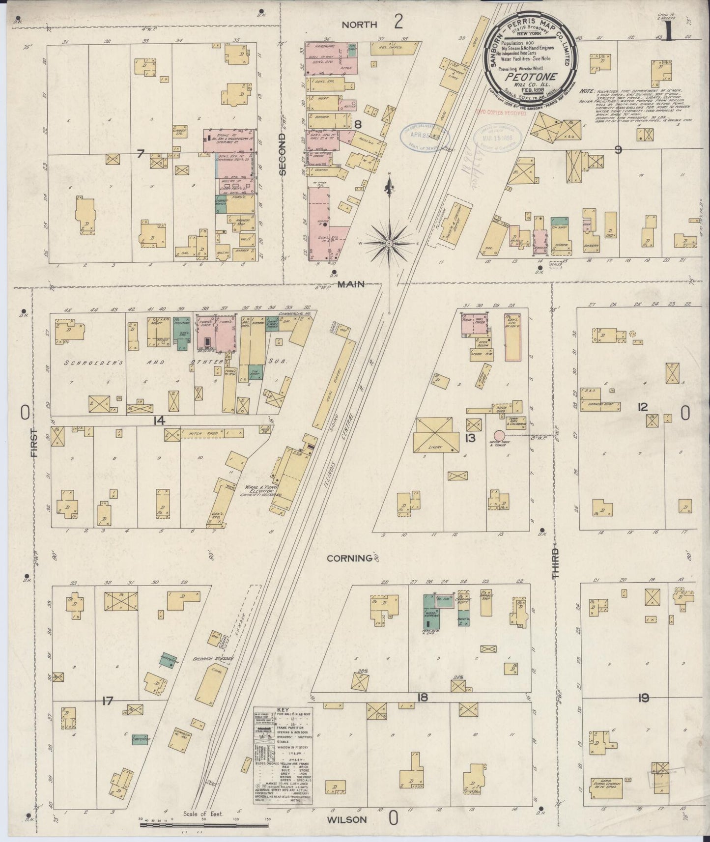 Sanborn Fire Insurance Map from Peotone, Will County, Illinois (1898), Sheet #0001 - Complete Map Set gallery image, historic Sanborn map, vintage wall art, Illinois Illinois