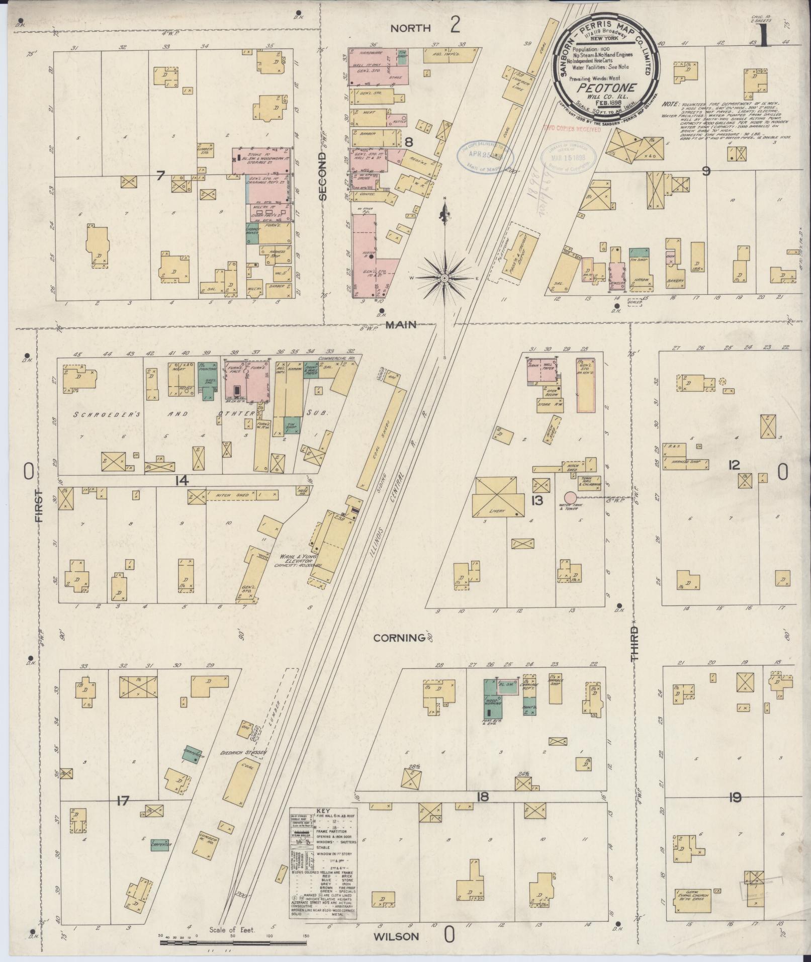 Sanborn Fire Insurance Map from Peotone, Will County, Illinois (1898), Sheet #0001 - Complete Map Set gallery image, historic Sanborn map, vintage wall art, Illinois Illinois