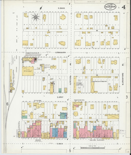 Sanborn Fire Insurance Map from Norman, Cleveland County, Oklahoma (1904), Sheet #0004 - Historic Sanborn Fire Insurance Map Print, vintage old map wall art, antique decor, genealogy gift, Oklahoma Oklahoma map